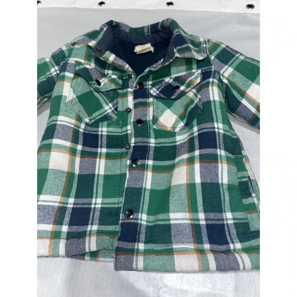 Aspen‎ Kids Toddler Boys Green Plaid Sherpa Lined Flannel Shirt Jacket 2T